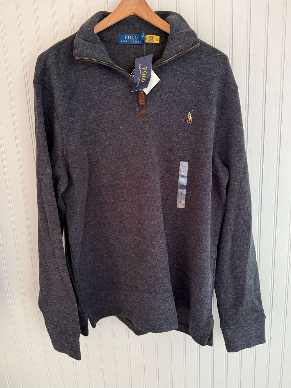 Ralph Lauren Charcoal Colored Cotton Quarter-Zip Pullover Size M
